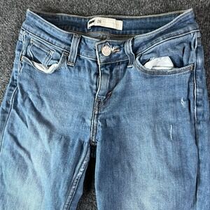 Levi's 535 Jeans Womens 25x28 Blue Denim Cotton Low Rise Super Skinny Distressed